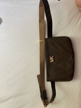 Michael Kors Dark Brown Monogram Belt Bag with Gold Hardware